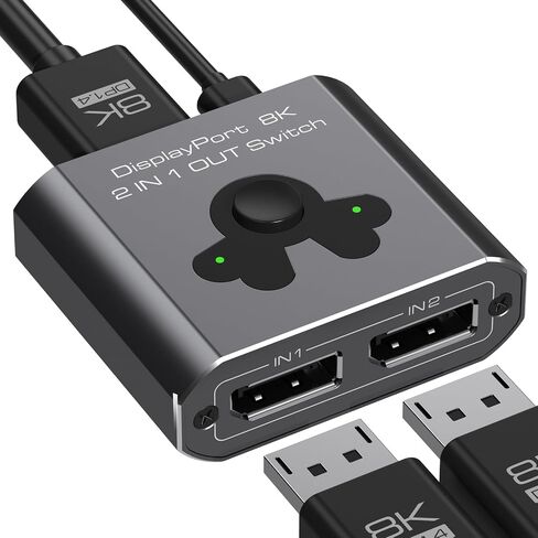 Displayport Switch 2 in 1 Out DP Switcher 8K60Hz 4K144Hz High-Definition Resolution DP1.4 Displayport Switcher Compatible with PC Laptop Monitor TV in Saudi Arabia
