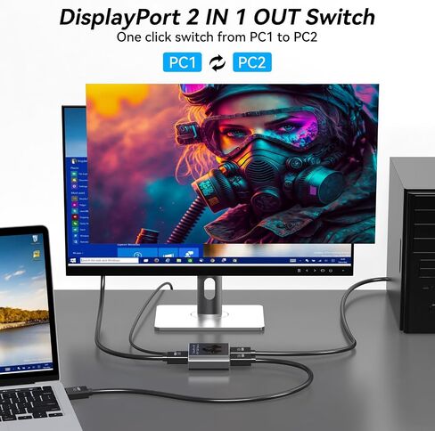 Displayport Switch 2 in 1 Out DP Switcher 8K60Hz 4K144Hz High-Definition Resolution DP1.4 Displayport Switcher Compatible with PC Laptop Monitor TV in Saudi Arabia
