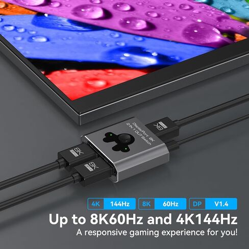 Displayport Switch 2 in 1 Out DP Switcher 8K60Hz 4K144Hz High-Definition Resolution DP1.4 Displayport Switcher Compatible with PC Laptop Monitor TV in Saudi Arabia