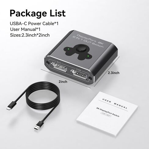 Displayport Switch 2 in 1 Out DP Switcher 8K60Hz 4K144Hz High-Definition Resolution DP1.4 Displayport Switcher Compatible with PC Laptop Monitor TV in Saudi Arabia