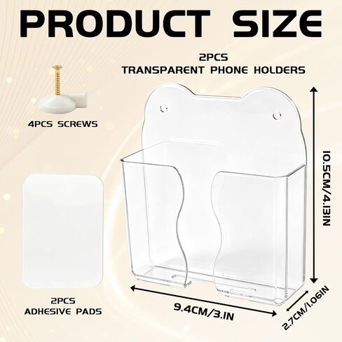 2Pcs Clear Acrylic Wall Phone Mount Charging Stand Floating Shelf Dock Bracket in Kuwait