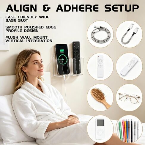 2Pcs Clear Acrylic Wall Phone Mount Charging Stand Floating Shelf Dock Bracket in Kuwait