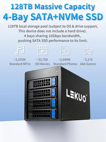 USB 4.0 40Gbps Hybrid 4 Bay 2.5/3.5" SATA HDD/SSD+1 Bay M.2 NVMe (M/B+M Key) Aluminum Enclosure. Dual USB4.0 Port (Daisy Chain). Support 128TB (4*30TB HDD+1*8TB 2230/2242/2260/2280/22110 SSD) in Kuwait