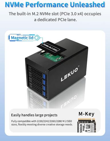 USB 4.0 40Gbps Hybrid 4 Bay 2.5/3.5" SATA HDD/SSD+1 Bay M.2 NVMe (M/B+M Key) Aluminum Enclosure. Dual USB4.0 Port (Daisy Chain). Support 128TB (4*30TB HDD+1*8TB 2230/2242/2260/2280/22110 SSD) in Kuwait