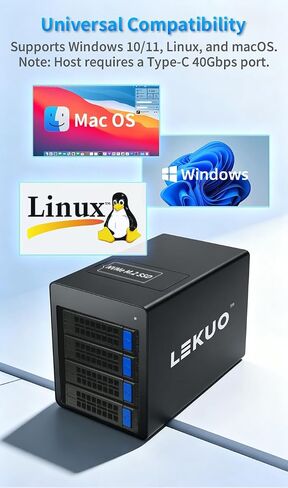 USB 4.0 40Gbps Hybrid 4 Bay 2.5/3.5" SATA HDD/SSD+1 Bay M.2 NVMe (M/B+M Key) Aluminum Enclosure. Dual USB4.0 Port (Daisy Chain). Support 128TB (4*30TB HDD+1*8TB 2230/2242/2260/2280/22110 SSD) in Kuwait