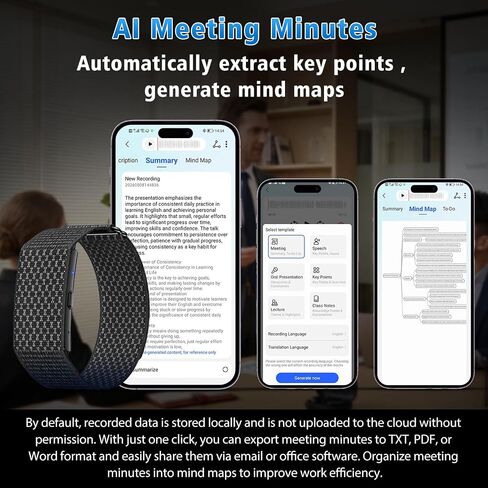 Wearable Voice Activated AI Recorder with Transcription & Fitness Tracker in Kuwait