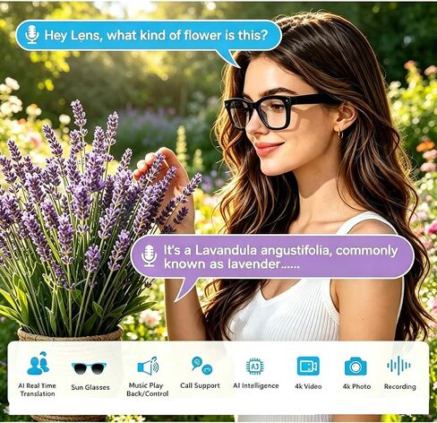 Uigsas Camera Glasses AI Smart Glasses with Camera,Video Recording Bluetooth Glasses for Men Women 4K HD Outdoor AI Video Glasses for Real Time Translation in Saudi Arabia