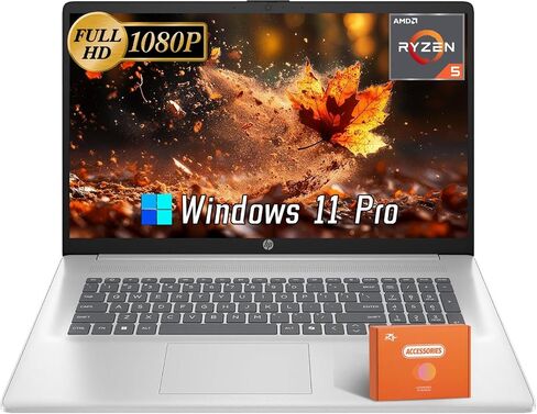 HP 17 inch Laptop, Microsoft Office Lifetime License & Windows 11 Pro, 17.3" FHD Display, AMD Ryzen 5 7430U, 16 GB RAM, 512 GB SSD, AMD Radeon Graphics, Anti-Glare,Wi-Fi 6, w/Accessories in Kuwait