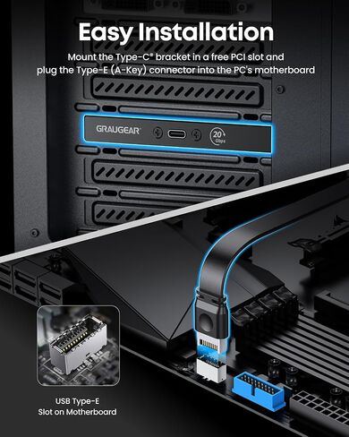 GRAUGEAR PC Motherboard USB-C Front Panel Adapter Cable, 20Gbps USB Type-C Header Extension Cable, USB C to USB3.2 Gen2x2 Type-E Key-A 20-Pin Connector with PCI Bracket, 23.6"/60cm in Kuwait