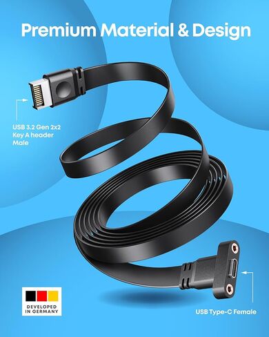 GRAUGEAR PC Motherboard USB-C Front Panel Adapter Cable, 20Gbps USB Type-C Header Extension Cable, USB C to USB3.2 Gen2x2 Type-E Key-A 20-Pin Connector with PCI Bracket, 23.6"/60cm in Kuwait
