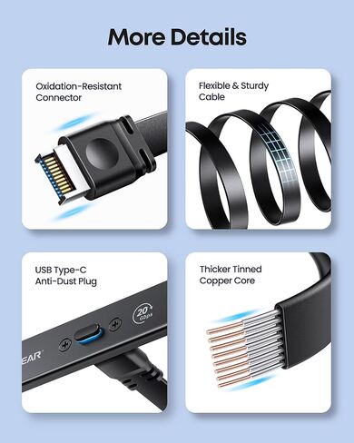 GRAUGEAR PC Motherboard USB-C Front Panel Adapter Cable, 20Gbps USB Type-C Header Extension Cable, USB C to USB3.2 Gen2x2 Type-E Key-A 20-Pin Connector with PCI Bracket, 23.6"/60cm in Kuwait