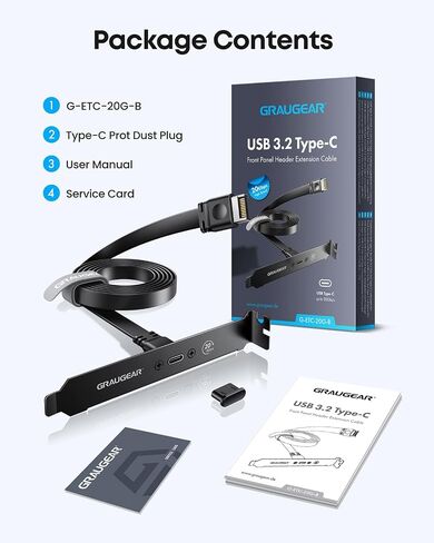 GRAUGEAR PC Motherboard USB-C Front Panel Adapter Cable, 20Gbps USB Type-C Header Extension Cable, USB C to USB3.2 Gen2x2 Type-E Key-A 20-Pin Connector with PCI Bracket, 23.6"/60cm in Kuwait