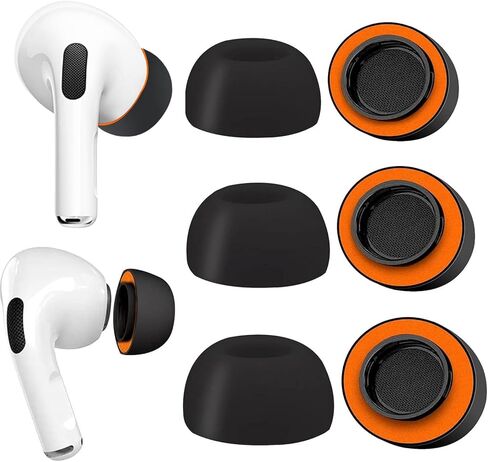 Memory Foam Ear Tips for AirPods Pro and AirPods Pro 2 Silicone Shield，Secure, Comfortable, Replacement Tip, Better Noise Cancellation, 3 Pairs Replacement Tips (Black, Large) in Saudi Arabia