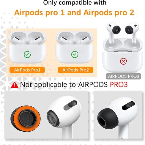 Memory Foam Ear Tips for AirPods Pro and AirPods Pro 2 Silicone Shield，Secure, Comfortable, Replacement Tip, Better Noise Cancellation, 3 Pairs Replacement Tips (Black, Large) in Saudi Arabia