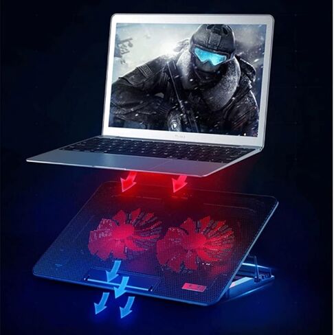 Laptop Cooling Pad, LED Fan, Two-Way Fan, LCD Display Controller, Power Supply, Up to 17, Non-Slip Mat, Black Grid in Saudi Arabia