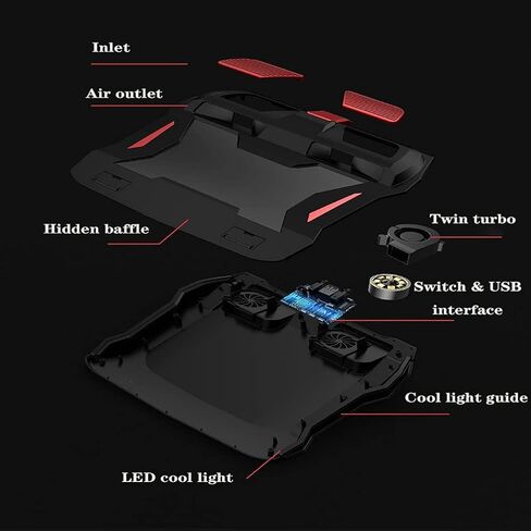 RGB Gaming Laptop Cooler Adjustable Notebook Stand 3000 RPM Powerful Air Flow Cooling Pad for 12-17 Inch in Saudi Arabia