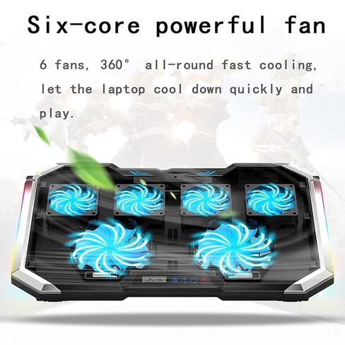Gaming Laptop Cooler Six Fan Led Screen Two Port RGB Lighting Cooling Pad Notebook Stand for 12-17 Inch in Saudi Arabia