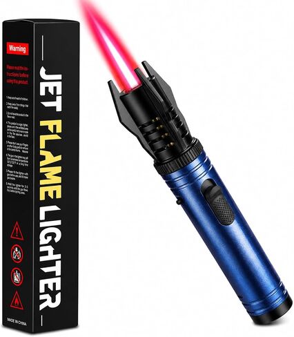 Torch Lighter, Windproof Jet Flame | Adjustable Red/Blue Flame | Safety Lock | Refillable Butane Lighter for Camping, Candles, BBQ, Outdoor Activities – Men Gifts (Butane Not Included)-Red in Saudi Arabia