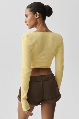 Alo Yoga Sweater Knit Crossover Long Sleeve - Warm Butter in Kuwait