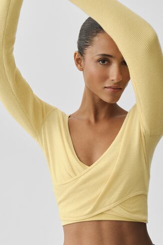 Alo Yoga Sweater Knit Crossover Long Sleeve - Warm Butter in Kuwait