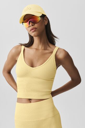 Alo Yoga Seamless Ribbed V-Neck Favorite Bra Tank - Warm Butter in Saudi Arabia