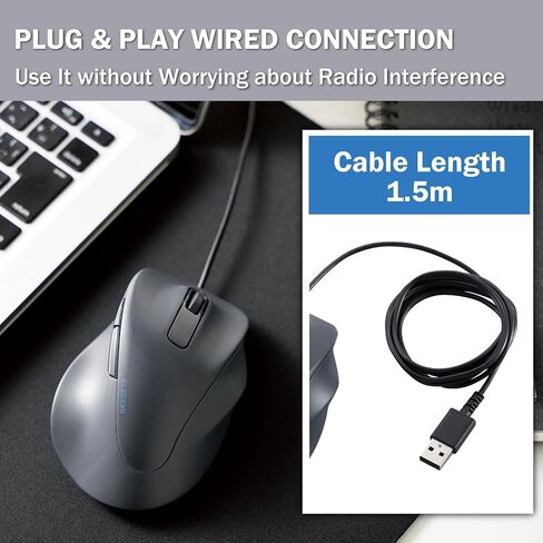 ماوس USB سلكي من ELECOM، نقرة صامتة، اليد اليمنى 2000 نقطة في البوصة، 5 أزرار، مستشعر بصري، متوافق مع أجهزة الكمبيوتر الشخصية، Mac، الكمبيوتر المحمول، EX-G، مقاس أسود (M-XGS30UBSKBK) in Kuwait