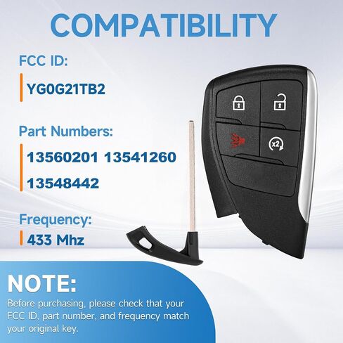 Smart Key Fob Replacement Remote fits for Chevy Blazer EV 2024-2025 Colorado 2023-2026 Equinox EV 2024-2026 Silverado 2021-2026 Tahoe 2022-2025 Traverse 2025-2026 Car Keyless Entry YG0G21TB2 433Mhz in Saudi Arabia