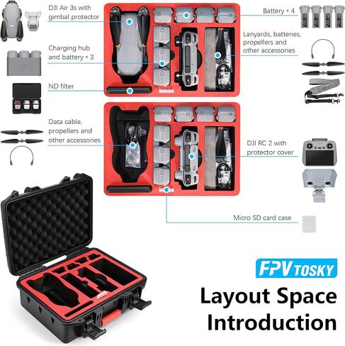 FPVtosky Hard Case for DJI Air 3S/Air 3 Drone/Fly More Combo, Waterproof Air 3S Hard Shell Carrying Case Accessories+Neck Lanyard with Joystick for DJI RC/RC 2 in Saudi Arabia