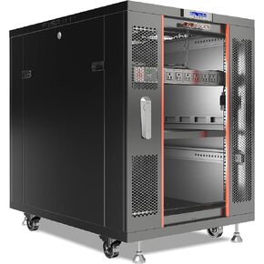 Sysracks 18U Deep Server Rack Cabinet Enclosure Locking | 39-Inch Depth Network Equipment Rack Cabinet with Thermocontroller, LCD-Screen, 4 Fans, Power Strip, Shelf, Wheels, Dust-Tight Cable Entries in Saudi Arabia