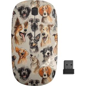 Planetar Dogs Faces Watercolor Pattern, USB Optical Wireless Mouse, Ergonomic Slim Desktop Laptop Mice for Kids in Saudi Arabia
