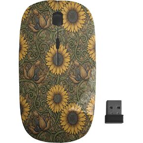 Planetar Sunflowers Swirling Vines Pattern, USB Optical Wireless Mouse, Ergonomic Slim Desktop Laptop Mice for Kids in Saudi Arabia