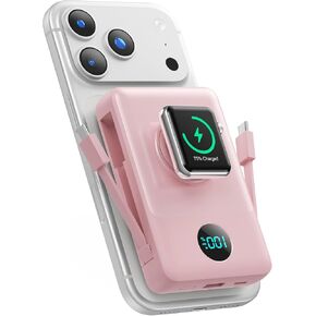 شاحن مغناطيسي محمول 10800 مللي أمبير مع كابلات مدمجة، بنك طاقة لاسلكي لـ Magsafe، 25 وات PD شحن سريع USB-C حزمة بطارية أساسيات السفر لسلسلة iPhone 17/16/15/14/13/12، ساعة Apple - أسود in Kuwait