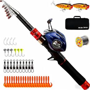 Telescopic Fishing Rod and Reel Combos, Carbon Fiber Fishing Rod with Stainless Steel Baitcasting Reel Portable Fishing Pole Reel Combo for Travel Saltwater Freshwater in Saudi Arabia