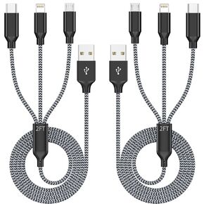 Short 3 in 1 Multi Charging Cable 2ft 2Pack,MFi Certified fast charger cord in Saudi Arabia