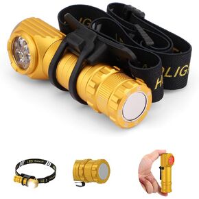 High Lumens LED Rechargeable Headlamp for Adults - Hard Hat Light Running Head Lamp with Red Light, Magnet, 180° Tilt, 7 Modes, Detachable Flashlight & Headband, Outdoor, Emergency 1PC,Gold in Kuwait