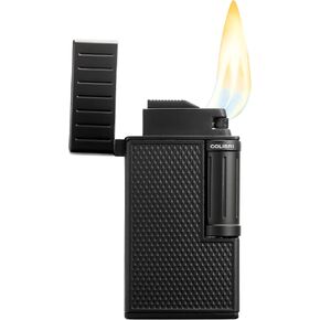 Colibri Julius Double Flame Butane Flint Cigar Lighter with Diamond-Pattern Case, Windproof & Refillable, Cigar Enthusiast's Choice with Blue Fuel Window and Adjustable Flame (Gold) in Saudi Arabia