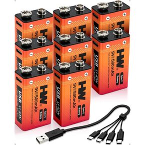 بطاريات HW 9V، 4 بطاريات ليثيوم قابلة لإعادة الشحن، USB-C لكاشفات الدخان in Kuwait