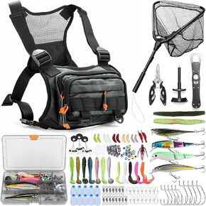 Fishing Chest Pack Vest Bag w/ Fish Floating Landing Net Gifts for Men in Saudi Arabia