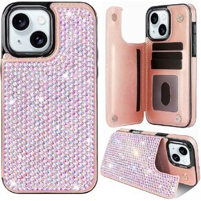 for iPhone 15 Plus Bling Wallet Case for Women with Credit Card Holders,PU Leather Flip Glitter Rhinestone Phone Case,Sparkle Luxury Fashion Shockproof Protective Cover in Saudi Arabia