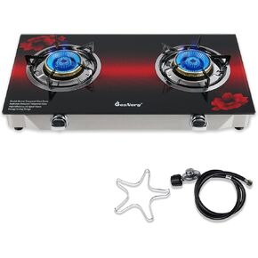 2 Burner Propane Gas Stove with Auto Ignition, 29000 BTU High-Efficiency Heavy-Duty Tempered Glass Cooktop, CSA Regulator & Hose Included, for Outdoor Camping Emergency in Saudi Arabia