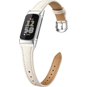 Slim Leather Band Compatible with Fitbit Charge 5/Fitbit Charge 6 Watch Band,Soft Genuine Leather Adjustable Sport Straps for Women Men in Saudi Arabia