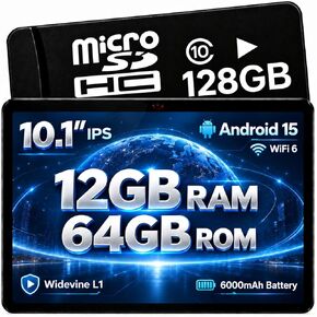 Tablet Android 15 Tablet 10.1 in: 12GB RAM + 64GB ROM/128GB Card, up to 2TB in Kuwait