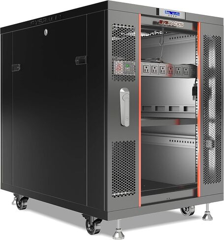 Sysracks 18U Deep Server Rack Cabinet Enclosure Locking | 39-Inch Depth Network Equipment Rack Cabinet with Thermocontroller, LCD-Screen, 4 Fans, Power Strip, Shelf, Wheels, Dust-Tight Cable Entries in Saudi Arabia