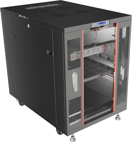 Sysracks 18U Deep Server Rack Cabinet Enclosure Locking | 39-Inch Depth Network Equipment Rack Cabinet with Thermocontroller, LCD-Screen, 4 Fans, Power Strip, Shelf, Wheels, Dust-Tight Cable Entries in Saudi Arabia