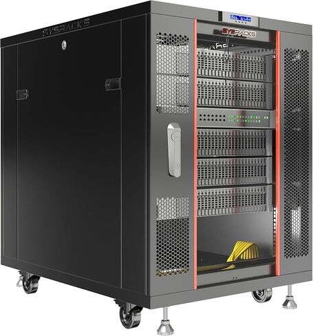 Sysracks 18U Deep Server Rack Cabinet Enclosure Locking | 39-Inch Depth Network Equipment Rack Cabinet with Thermocontroller, LCD-Screen, 4 Fans, Power Strip, Shelf, Wheels, Dust-Tight Cable Entries in Saudi Arabia