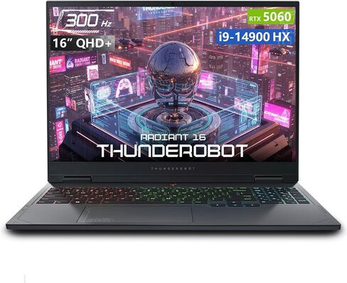 كمبيوتر محمول للألعاب Thunderobot Radiant 16 i9 5060 2.5K 300 هرتز، NVIDIA GeForce RTX 5060، Core i9-14900HX، شاشة 16 بوصة QHD+ 300 هرتز، 32 جيجا DDR5، 1 تيرابايت SSD، لوحة مفاتيح بإضاءة خلفية RGB، Wi-Fi 6، Win 11 Home، أسود in Kuwait