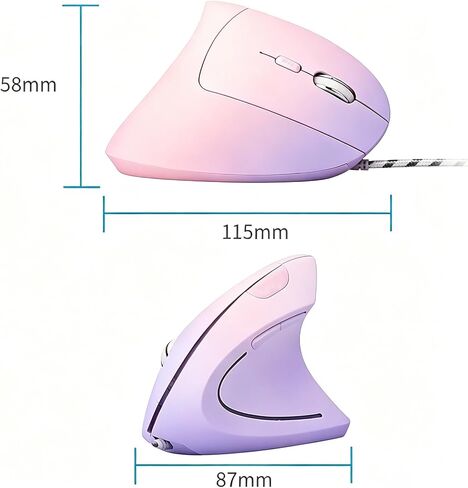 HXMJ Ergonomic Vertical Mouse Wired,USB Corded Optical Mice,7200DPI,Backilt,Right Handed Carpal Tunnel Mouse for Laptop,PC,Computer,Mac-Pink Purple in Saudi Arabia