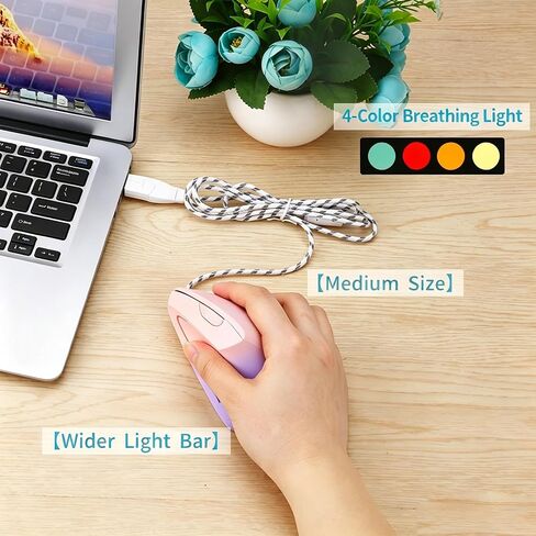 HXMJ Ergonomic Vertical Mouse Wired,USB Corded Optical Mice,7200DPI,Backilt,Right Handed Carpal Tunnel Mouse for Laptop,PC,Computer,Mac-Pink Purple in Saudi Arabia