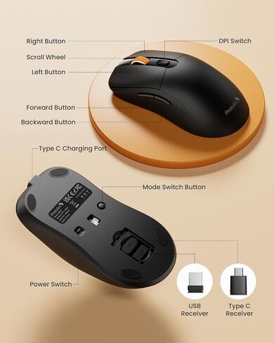ProtoArc EM15 Bluetooth Rechargeable USB C Mouse Black and MP50 Ergonomic Mouse Pad with Wrist Rest Black in Saudi Arabia