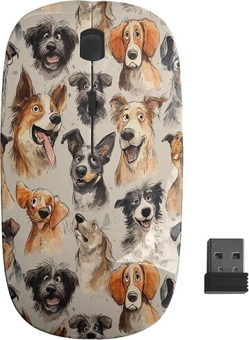 Planetar Dogs Faces Watercolor Pattern, USB Optical Wireless Mouse, Ergonomic Slim Desktop Laptop Mice for Kids in Saudi Arabia